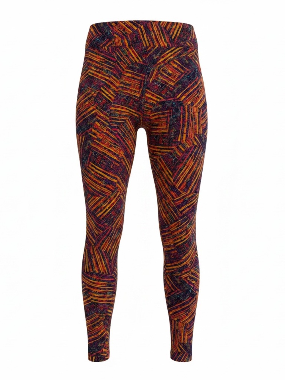 LuLaRoe Multicolor Geometric Stripe Leggings in Orange, Red, Purple, Black